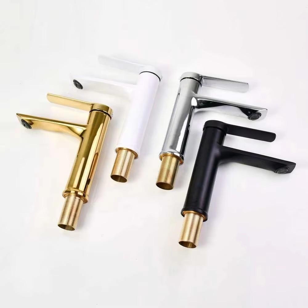 Custom Zinc-Alloy Single Hole Single Handle Ceramic Sink Basin Faucet Mixer Gold Wash Modern Design White Bathroom