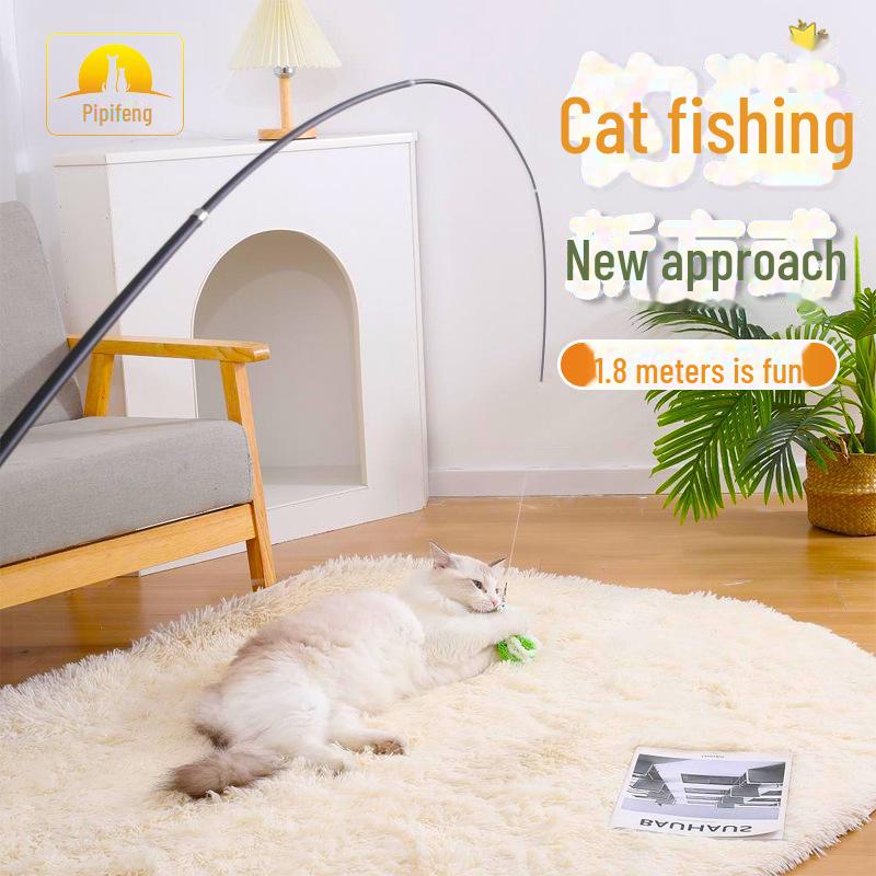 Retractable Cat Teasing Stick: 1.8m Telescopic Rod with Replaceable Head 