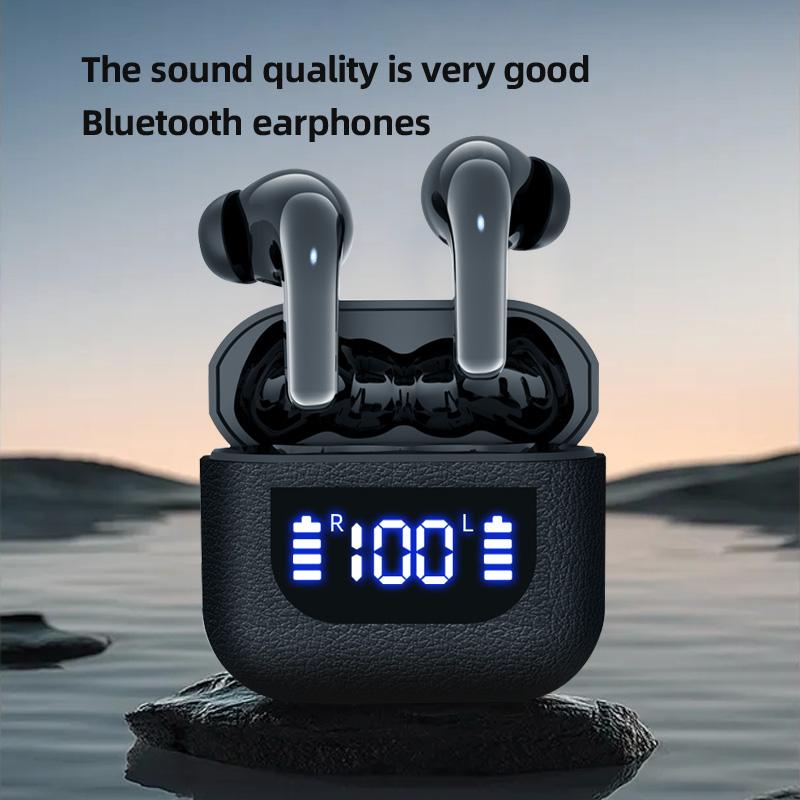 Wireless Earphone 40dB Noise Cancelling Bluetooth 5.3 Headphone with LED Display HD Call Earbuds for Business Office Travel Game