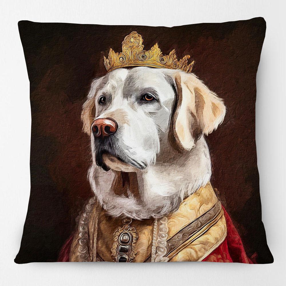 European Vintage Royal King Dog In Costume Animals Poster Cushion Cover Schnauzer Decorative Pillow Case