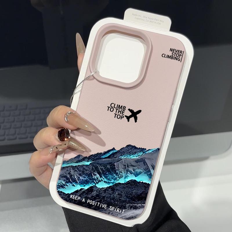 Nárazuvzdorný tenký kryt s motivem hory a letadla pro iPhone 16 15 Pro Max 14 Pro 13 12 11 Ochrana objektivu TPU Textura kůže Matný měkký kryt na telefon