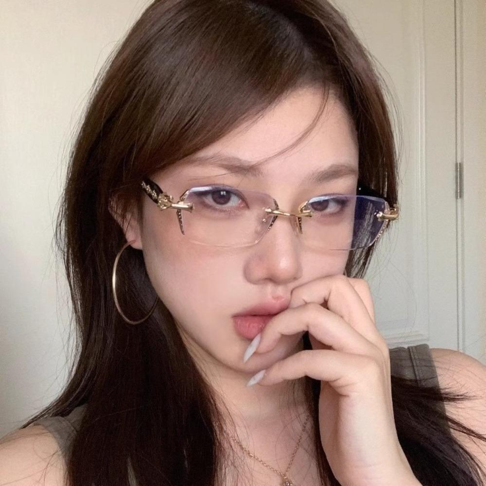 Y2K Vintage Frameless Cut Edge Glasses Anti Eyestrain Hinges Eyeglasses Unisex