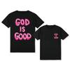 Black & Pink Letter Print T-Shirt - "GOD IS GOOD" Casual Top Round Neck