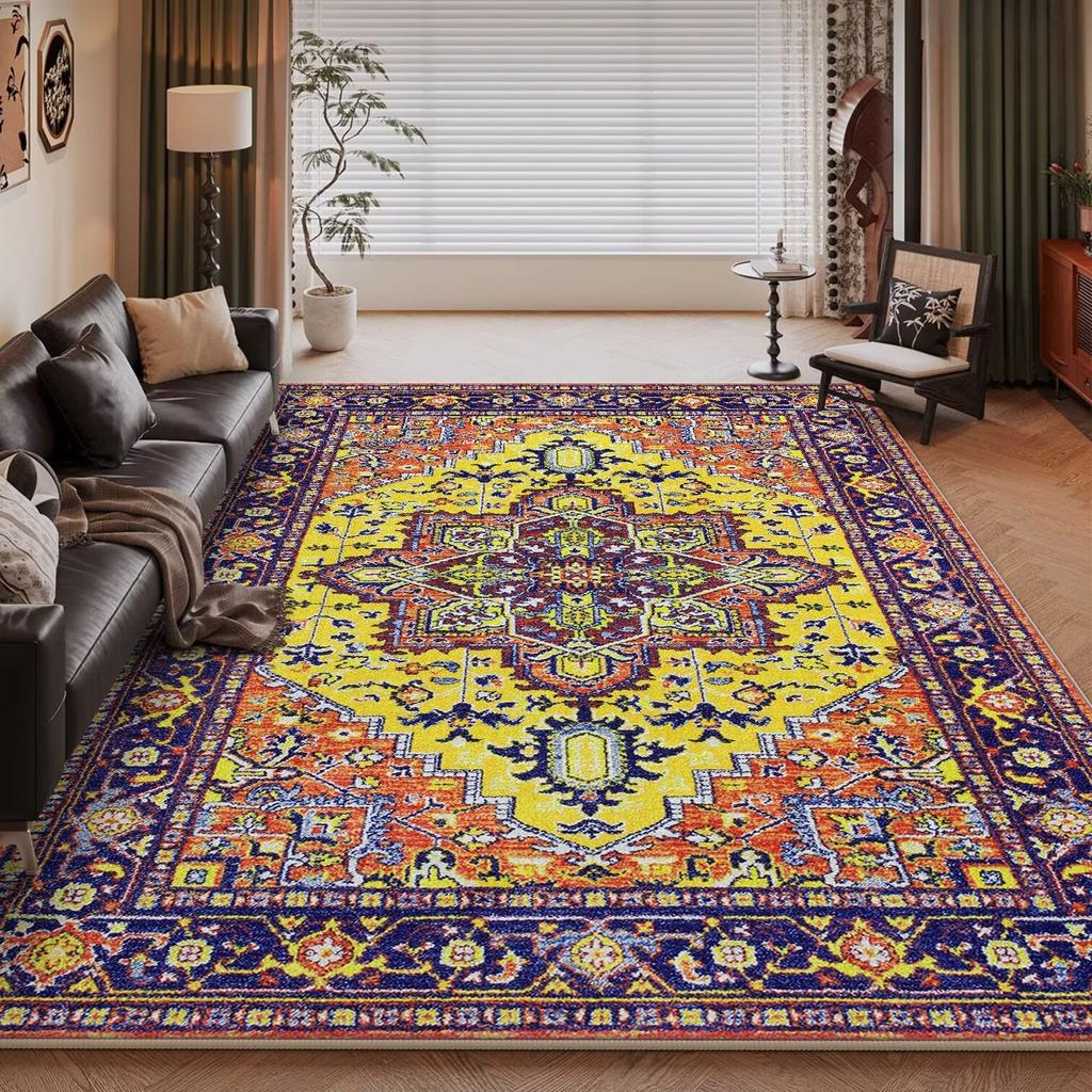 Vintage Light Luxury Living Room Carpet Persia Machine Washable Decoration Coffee Tables Bedroom Rug Plush Mat