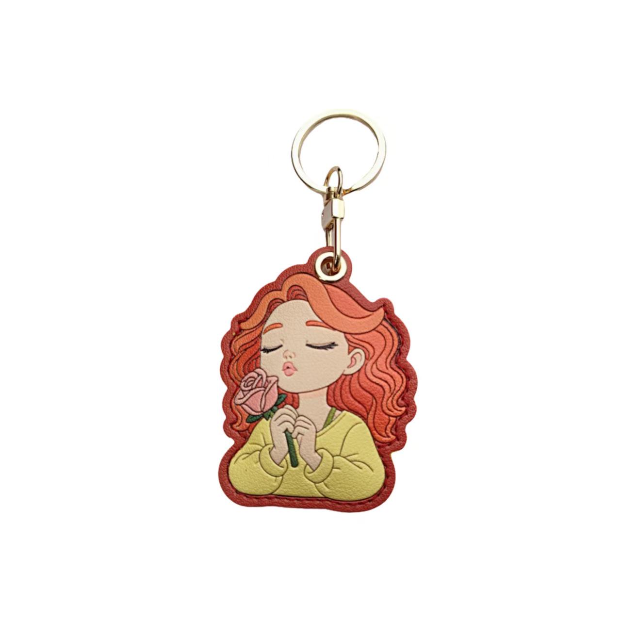Rose Girl AirTag Leather Keychain & Access Card Holder Pendant