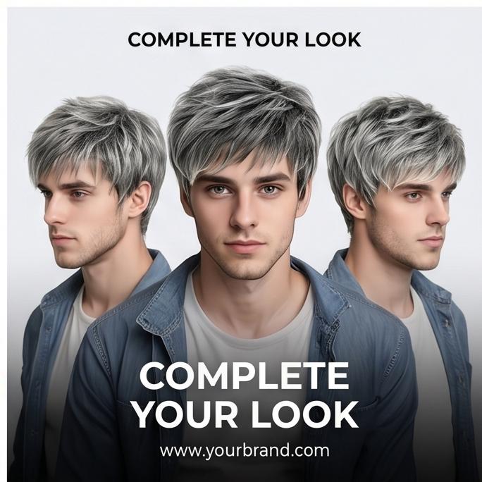 Men’s Grey Short Straight Synthetic Wig, Realistic Hairline, Heat-Resistant Adjustable Cap for Daily, Party & Casual Occasions with Natural Look