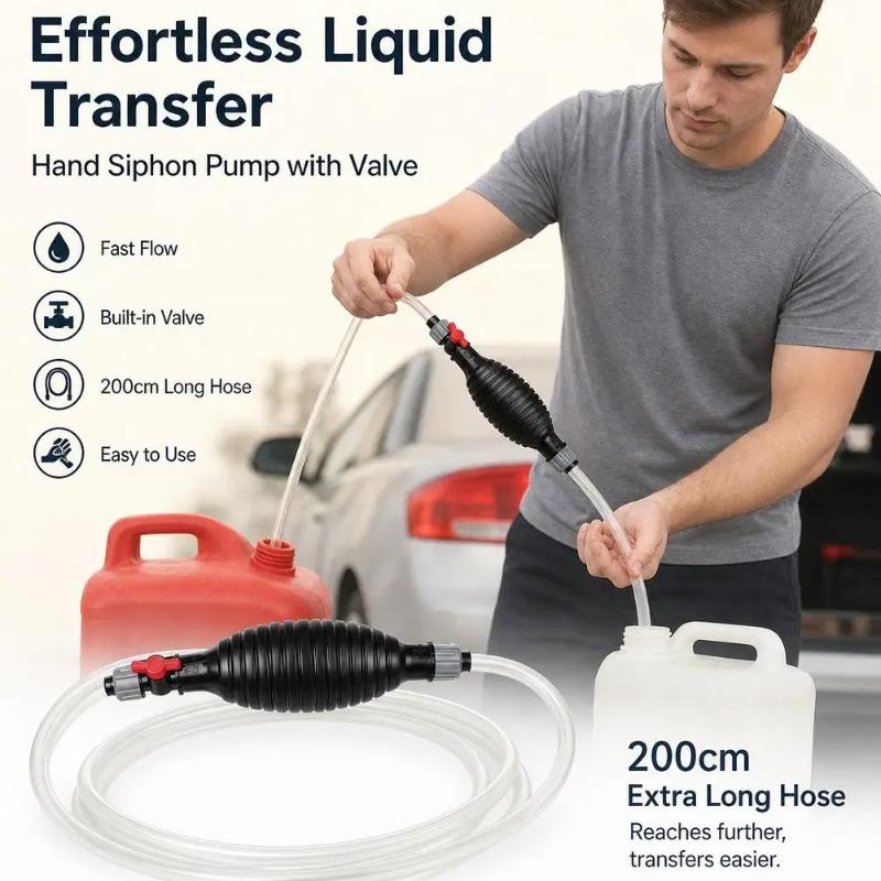 High FlowHand Pump with 1.5/2M Syphon Hose Portable Manual Car Fuel Transfer Pump for Gas/Oil/Water/Fuel Transfer Siphon Pump