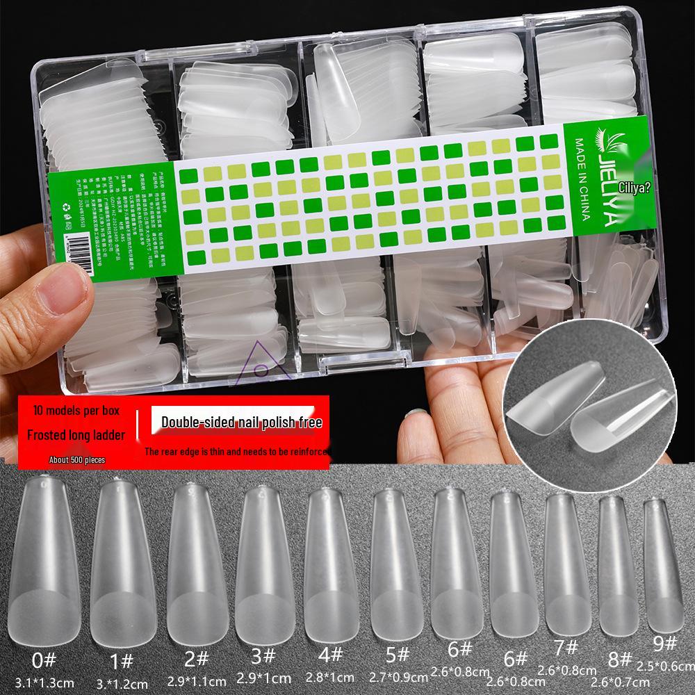 Frosted Trapezoid & Water Drop Almond Nail Extensions - No File Needed, Full and Half Cover. Perfect for Salons.