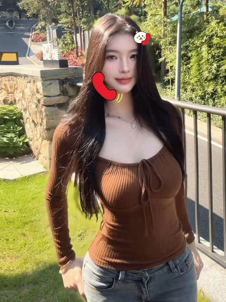 Koreanischer Stil Quadratischer Ausschnitt Langarm Enganliegend Geripptes T-Shirt für Damen - Herbst Winter Bindung Vielseitiges Oberteil
