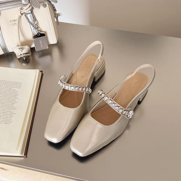 Fashion Open Shoes Heel 2025 Summer Closed Toe Sandals Mary Jane Girls Retro High New Block Rhinestone Scandals Crystal Janes Retro Woma