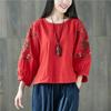 Literary and Artistic Retro Embroidered Cotton and Linen Shirt Women's Ethnic Style Loose Casual Three-quarter Sleeve Round Neck Pullover Women