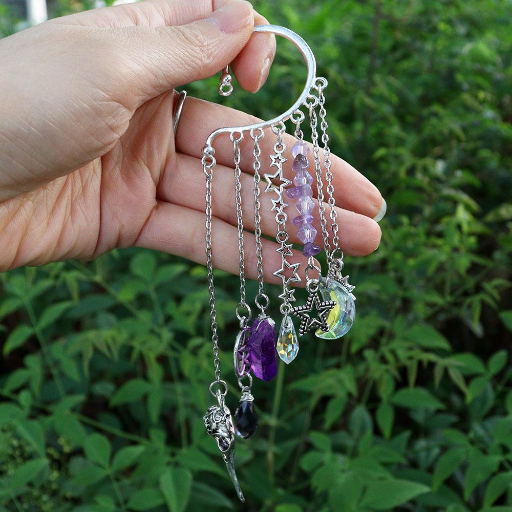 Handmade Witchy Skull & Moon Crystal Stone Charm Earrings