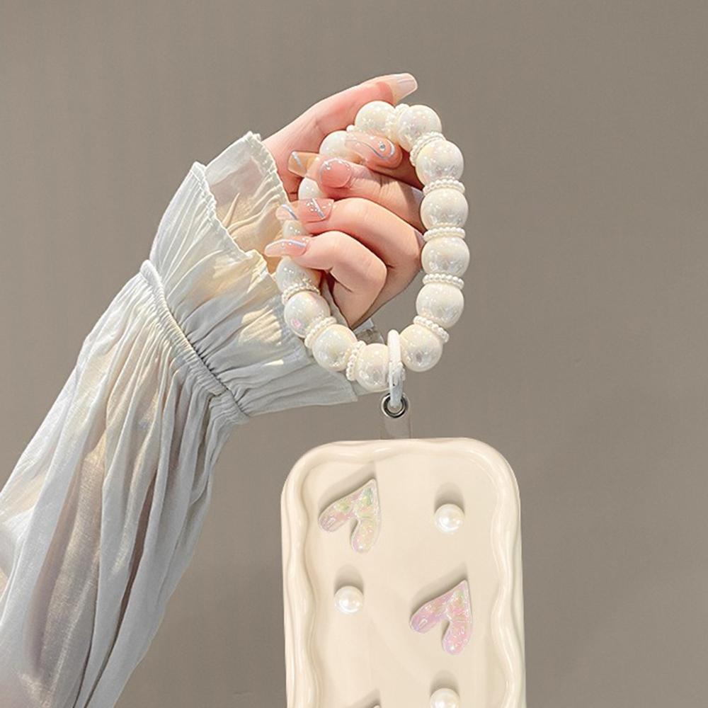 For iPhone 14 Case 3D Heart Design TPU Phone Cover with Laser Beaded Strap