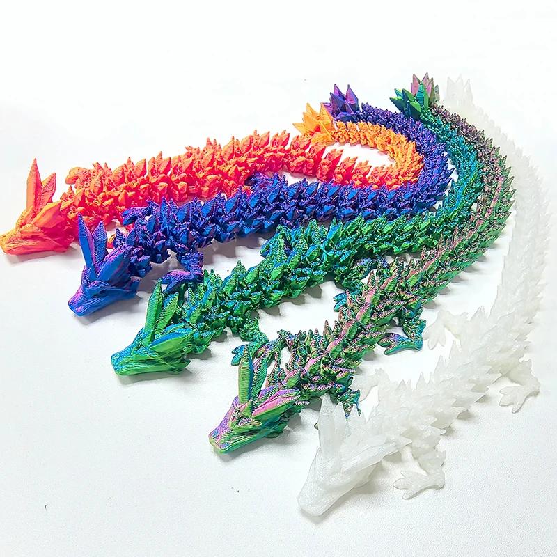 3D Printed Gem Dragon Glow In The Dark Rotatable Articulated Dragons Crystal Figures Action Toy Desktop Ornament Birthday Gifts
