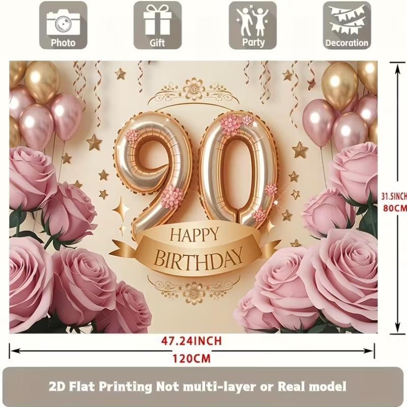 2D Rosa Gold Blumig 90. Geburtstag Kulisse 2D Flachdruck Party Hintergrund