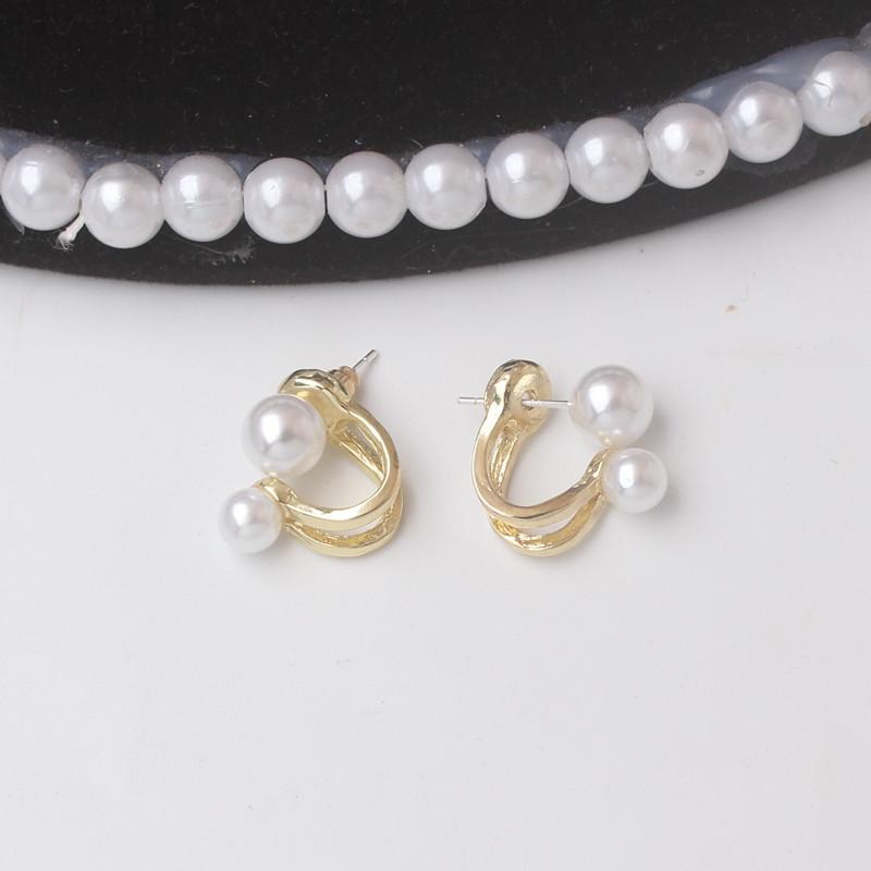 

New Pearl Heart Stud Earrings Gold Color Metal Studs Women Small Earrings Temperamental Two in One Earrings bijoux femme