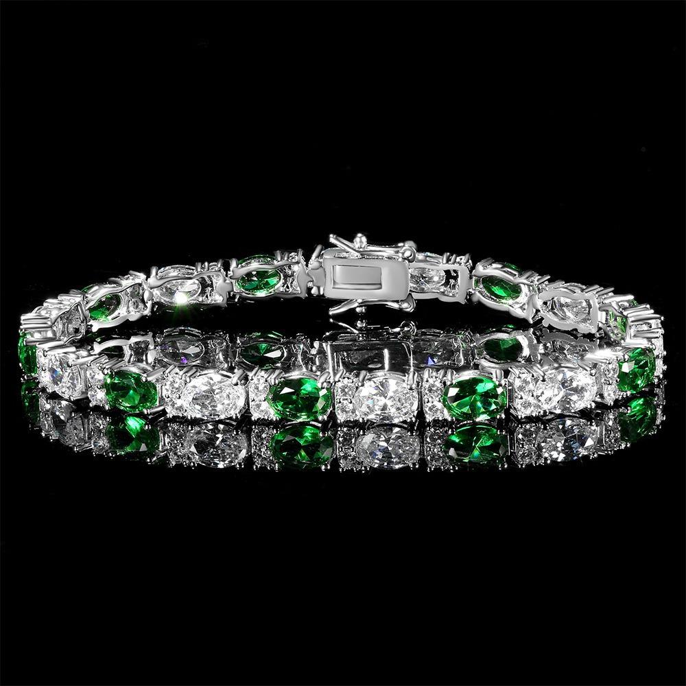A 5mm copper inlaid white zirconium green zirconium tennis bracelet fashionable eight-character buckle chain, chain