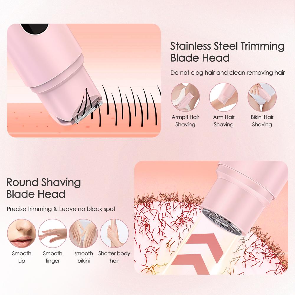 Electric Razor Dual-Head Woman Shaver Painless Mustache Epilator Leg Body Hair Trimmer for Women Facial Epilator Hair Remover
