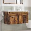 Washbasin Cabinet with Built In Basin Rustic Wood Effect