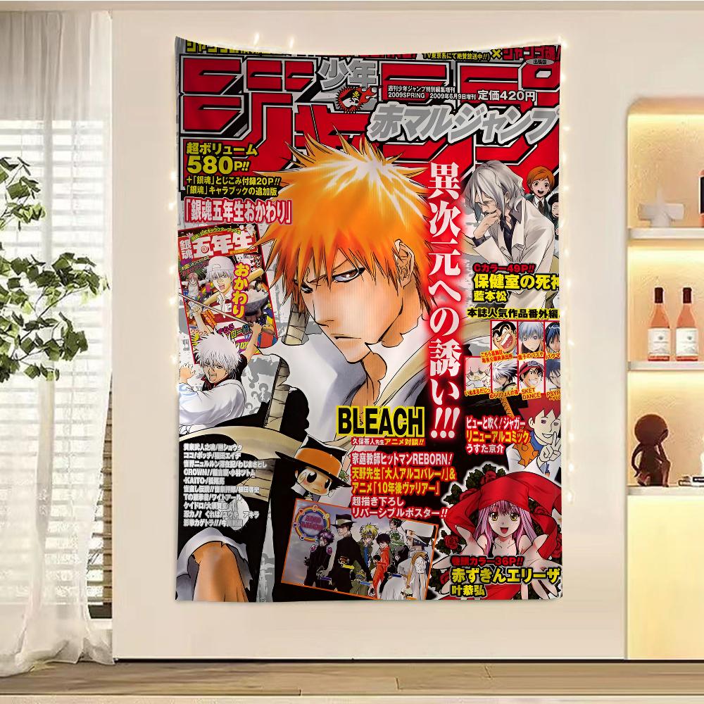 Anime Figure Bleach Tapestry Ichigo Kuchiki Rukia Pattern Art Printing Japanese Wall Tapestry Anime Wall Hanging Home Decor