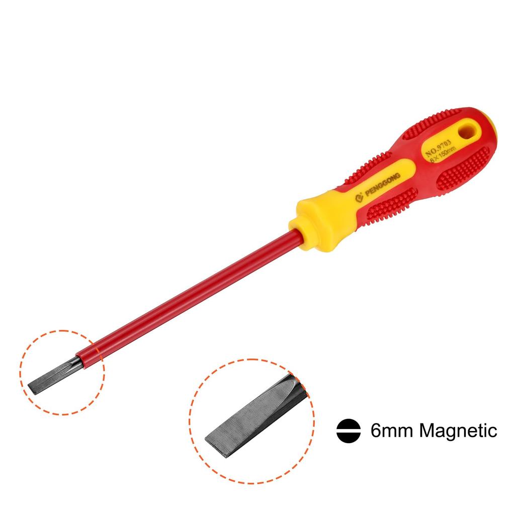 uxcell 5pcs 1000V Insulated Slot Driver 6mm x 150mm Flat Head Driver for Electrician CR-V