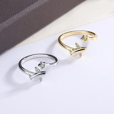 Zircon Airplane Ring: Korean Cold Style Open Finger Sweetheart Design