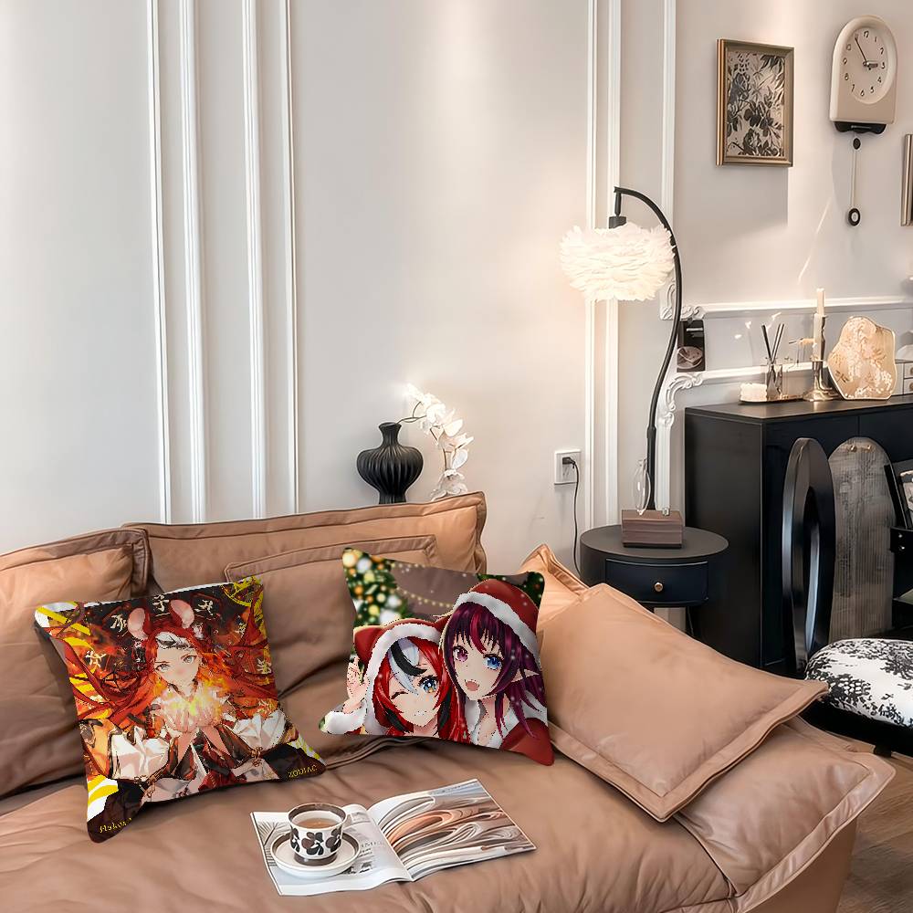 Anime H-Hakos Baelz-HololiveS Pillow Case Removable Washable Cushion Cover – All-Season Soft Linen