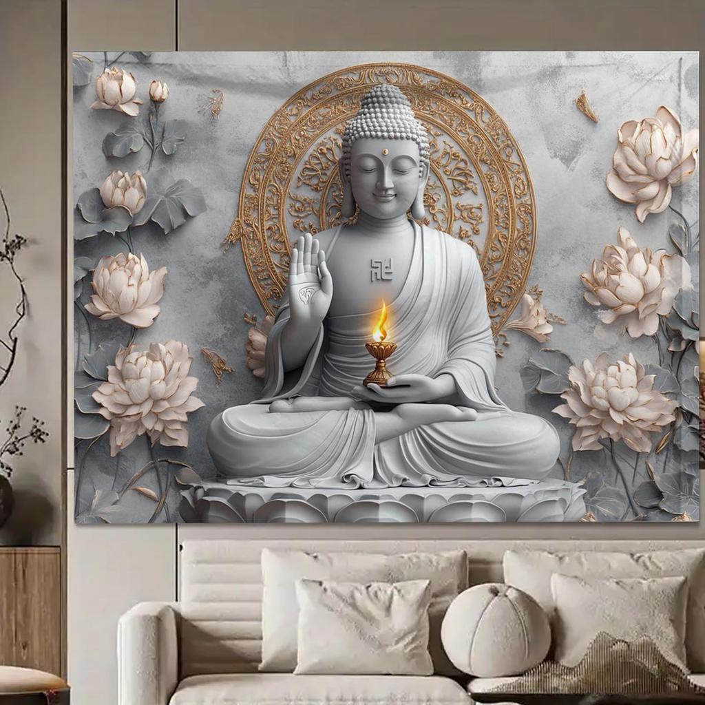 Colgante de Pared Impreso en 3D Tapiz de Buda Tailandia Trono de Loto Sakyamuni Yoga Meditación Tela de Pared Decoración para Sala de Estar Dormitorio