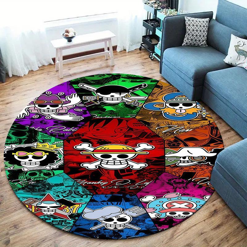 One Piece Straw Hat Pirates Round Area Rug Carpet Rug For Living Room Bedroom Sofa Playroom Decor Nonslip Floor Mat
