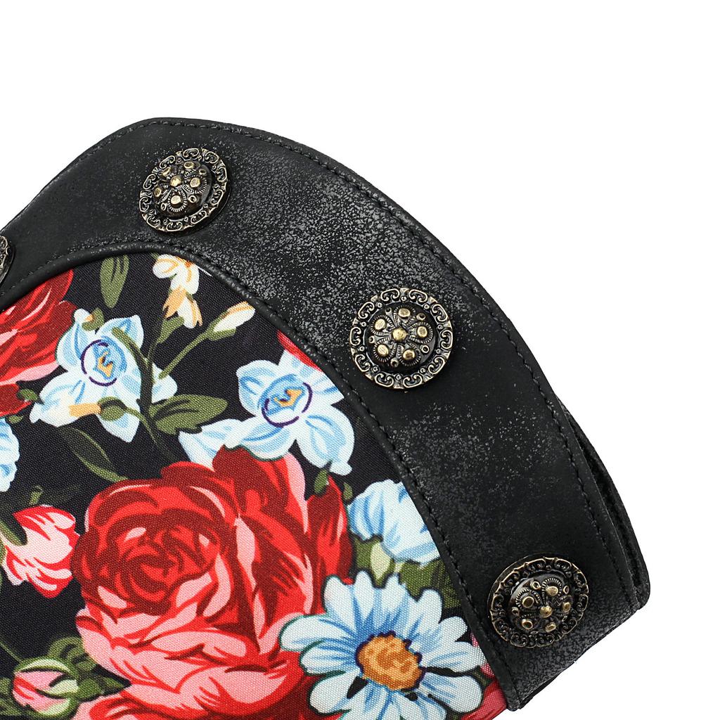 2024 New Cowboy Western Boots Women's Rivets Ankle Boots Chunky Heels Shoes Retro Patchwork Print Floral PU Footwear