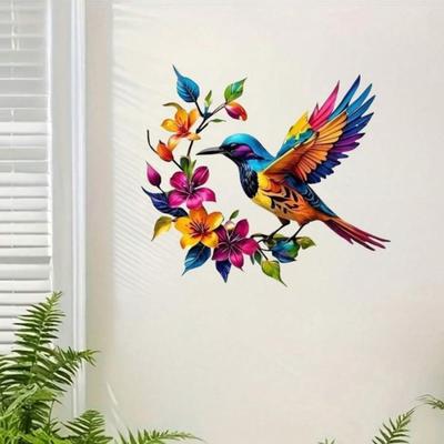 Hummingbird Bloom Metal Wall Art Colorful Floral Bird Wall Decor Iron Hanging Sculpture for Outdoor Indoor Garden Patio Fence Wall Decoration
