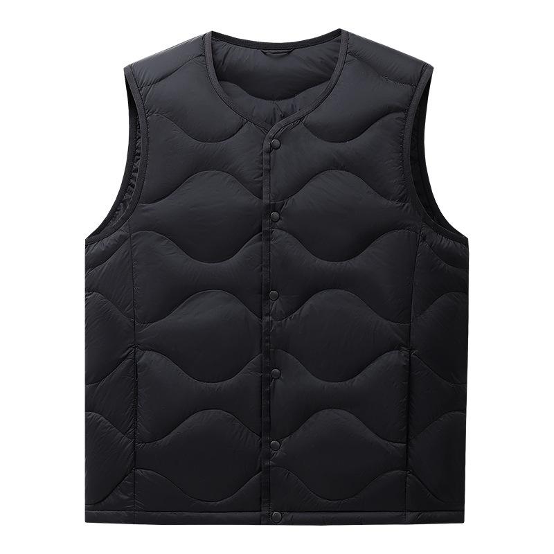 High-Quality Round Neck Wave Pattern Down Vest - 90% Down, Two-Way Style, Inspired by Major Outdoor Brands