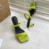 Open Toe High Heeled Sandals Women's 2024 Summer New Square Head Thick Heel Mid-heel Slippers