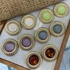 Medieval Vintage Round Earrings, Retro Metal Edge Resin Gemstone Stud Earrings, Niche High-End Earrings