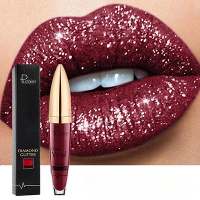 Matte Shiny Liquid Lipstick with Glitter Diamond Effect Long-Lasting Waterproof Lip Gloss for Women Makeup Lip Tint Pearl Maquillaje