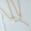 Adjustable 18K Gold Plated Sterling Layered Pearl Bead Pendant Necklace Women O-Link Chain Daily Fashion Jewelry