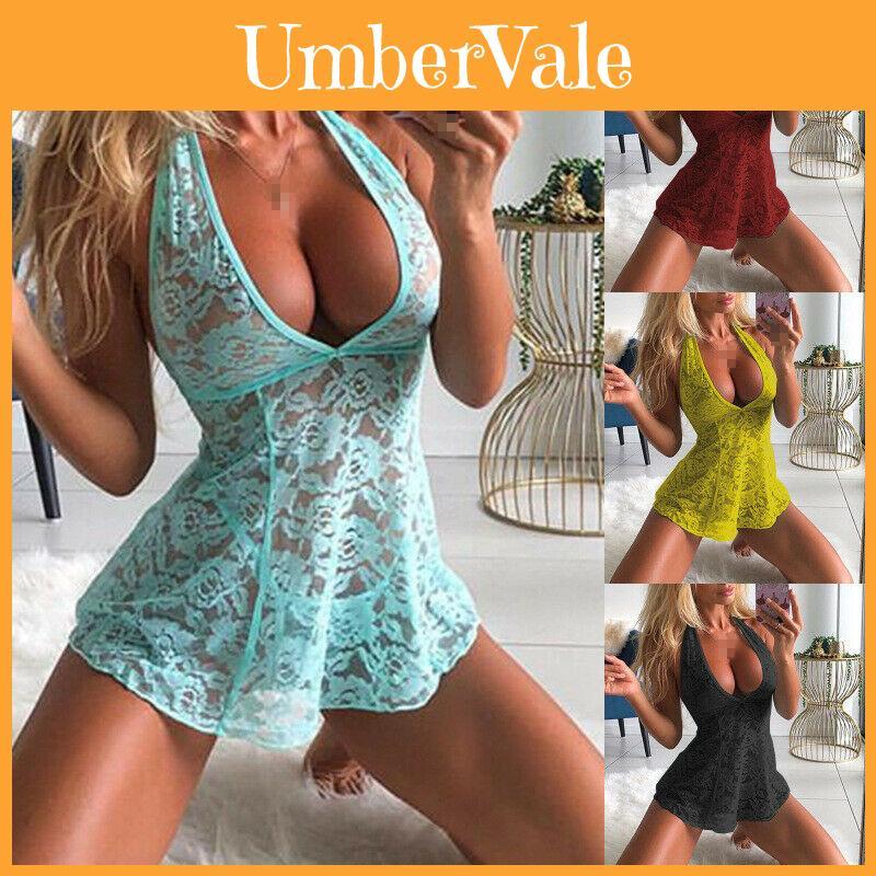 Alluring Women's Lingerie Set Featuring Floral Lace Deep V-neck See-through Design