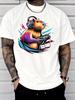 Unisex Cotton Tee Colorful Gaming Capybara Headset Controller Graphic Crew Neck Short Sleeve Loose Outdoor Street Casual Wear Top