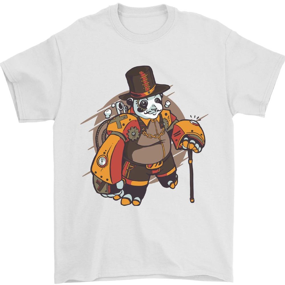 Steampunk Pandabär Herren T-Shirt Punk Style Kreatives Muster Druckdesign Herren Baumwolle Tee Tops Lässig Sommer Männlich Kurzarm