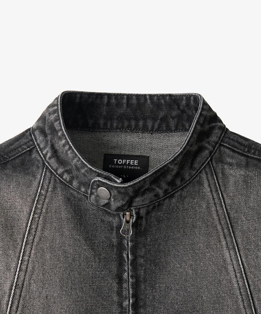 Toffee Vintage Snap Denim Blouson Jacket (Deep Grey)