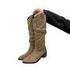 Retro brown V-mouth long boots 2025 autumn new thick heel suede tall knight boots popular western pile