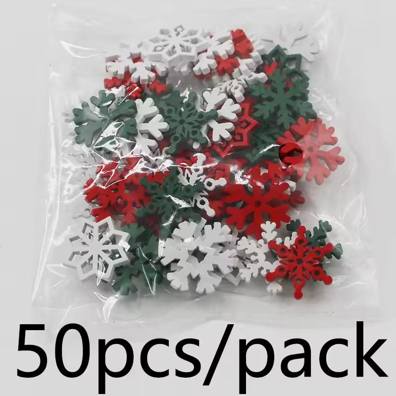 50Pcs 24mm Wooden Snowflake Chips Christmas Mixed Snowflake Scrapbooking DIY Craft Gifts New Year Party Home Decoration Supplies