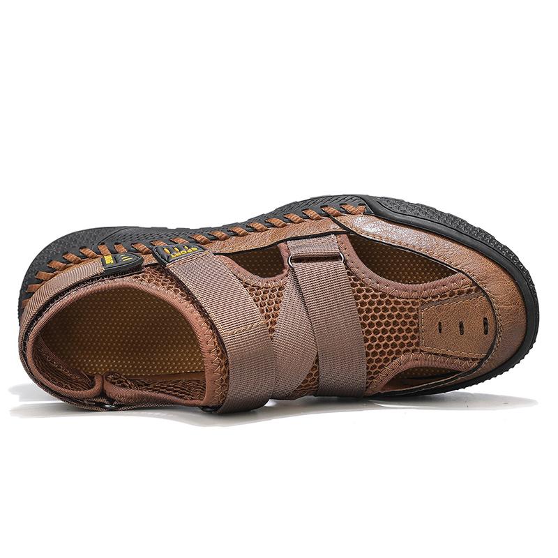 Hand-stitching Men's Beach Flats New Fashion Male Sandals Summer Outdoor Leisure Hollow Out Shoes Breathable Soft Mesh Footwear