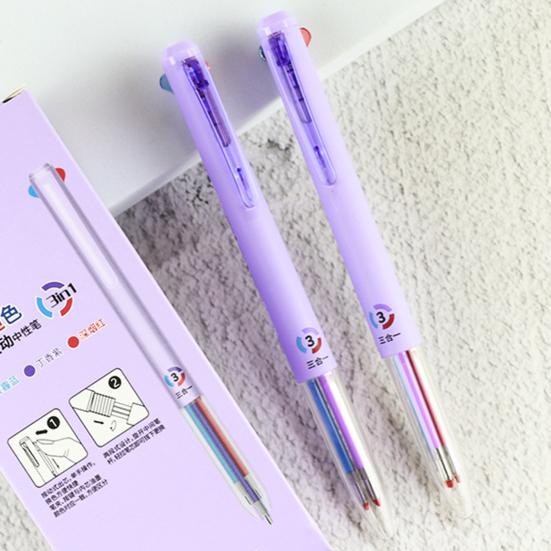 3-i-1 Flerfarget Penner 0,5 mm Fin Spiss Farget Gelblekkpenn 3 Farger Uttrekkbar Kulepenn for Kontor Skoleutstyr