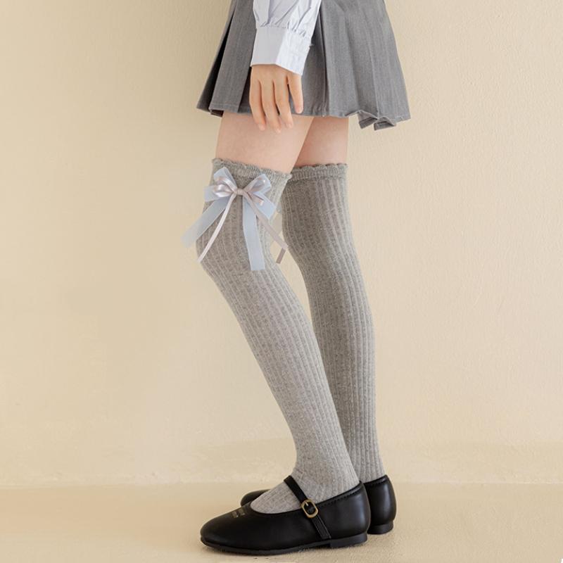 New Kids Girls Bow Long Socks Spring Autumn Cotton Over The Knee High Socks Cute Baby Lolita Stockings