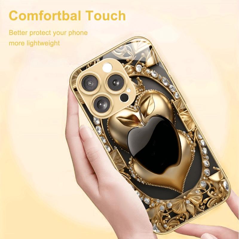 Modische Diamant für Apple Print Gold Metallic Lack Glas Handyhülle für iPhone 17 16 15 14 13 12 Pro Max Plus 17 Air 16E Hülle