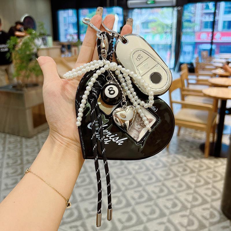 Korean Fashion Red Heart Po Album Pendant Vintage Charms Card ID Po Keychains PVC Card Set Bags Pendant Keychain Y2K
