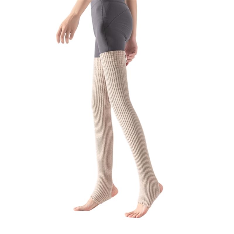 Calzettoni a costine a righe sopra il ginocchio senza piedi Scaldamuscoli lunghissimi con staffa Calze alte fino alla coscia per Donna Yoga