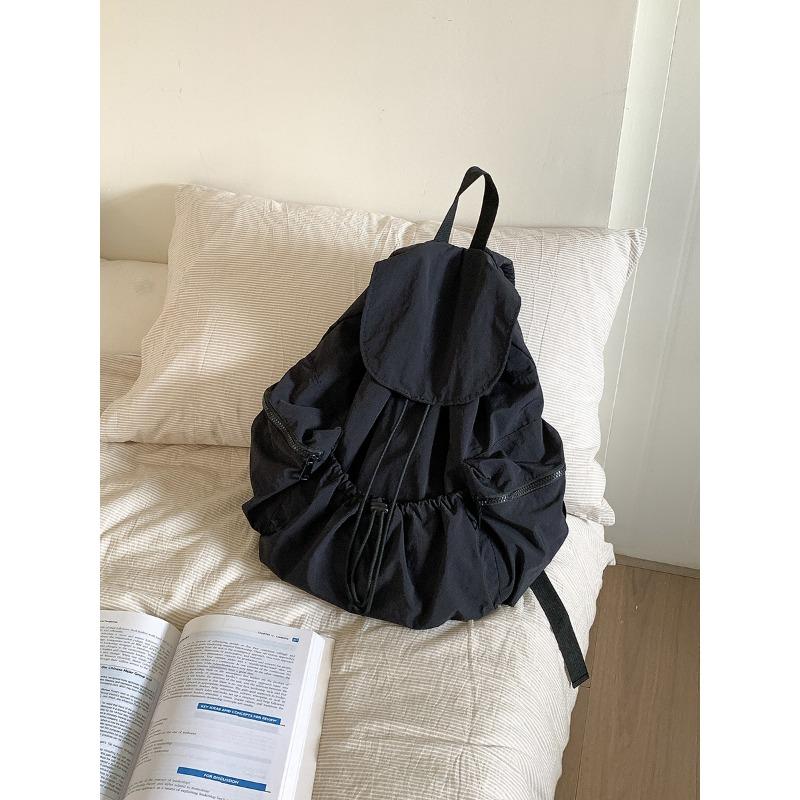 

Новый плиссированный рюкзак из нейлона с шнурком, женский нишевый тренд, большая вместимость, рюкзак-флип для студентов, рюкзак для девочек чёрный