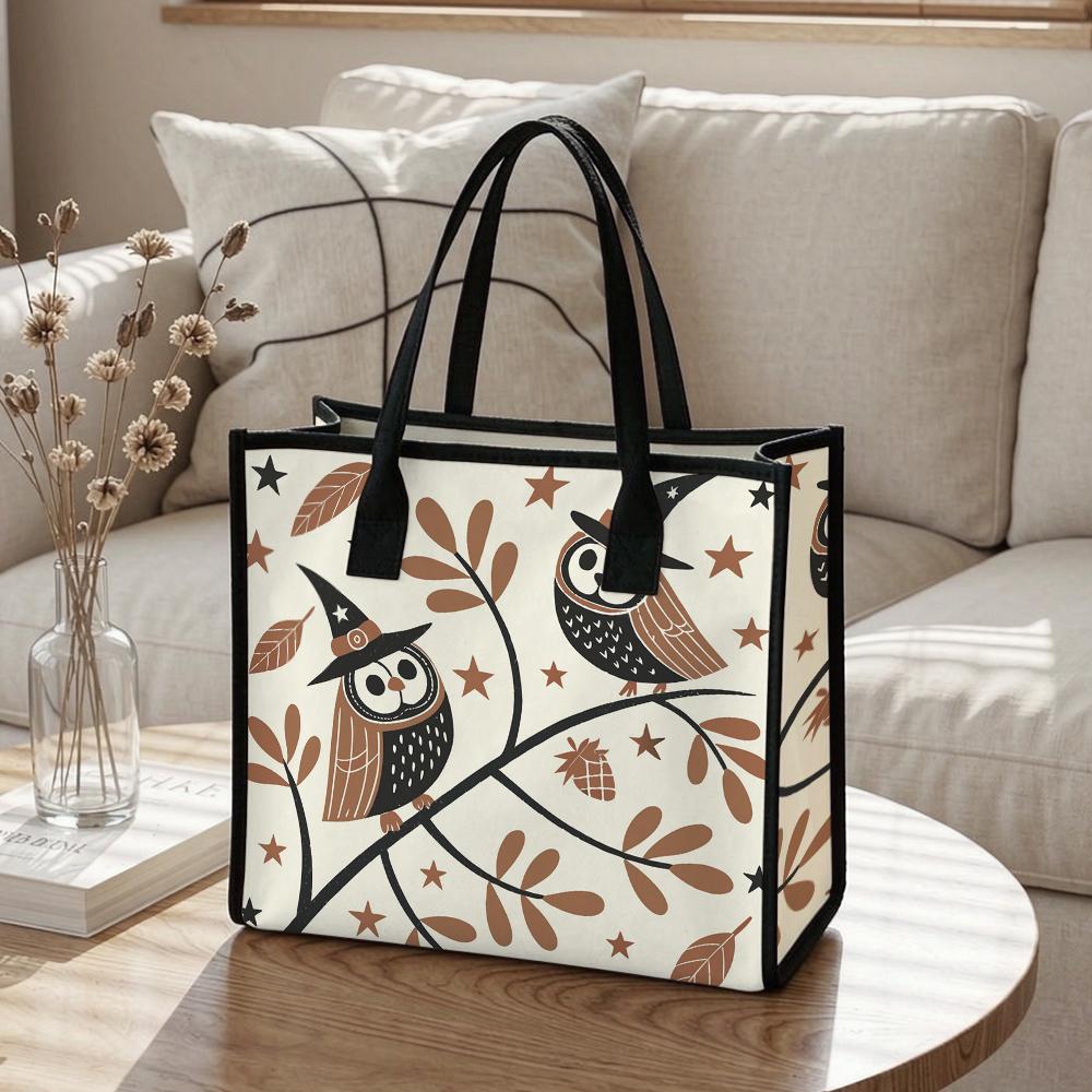 Cute Owl Printed Canvas Tote Bag for Daily Use